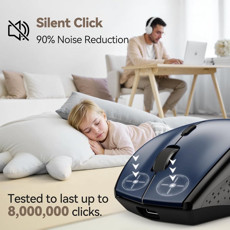 TECKNET Wireless Mouse Jiggler, Silent Click Rechargeable Mouse, Plug & Play with USB-C Adapter, 6400 DPI Ergonomic Mouse, Build-in Mouse Mover, 2.4G Computer Mice for Mac, Laptop, Desktop, PC - Image 5